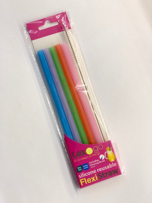 Lexngo Reusable Flexi Straw (Pack of 5pcs) 環保矽膠飲筒套裝連刷子
