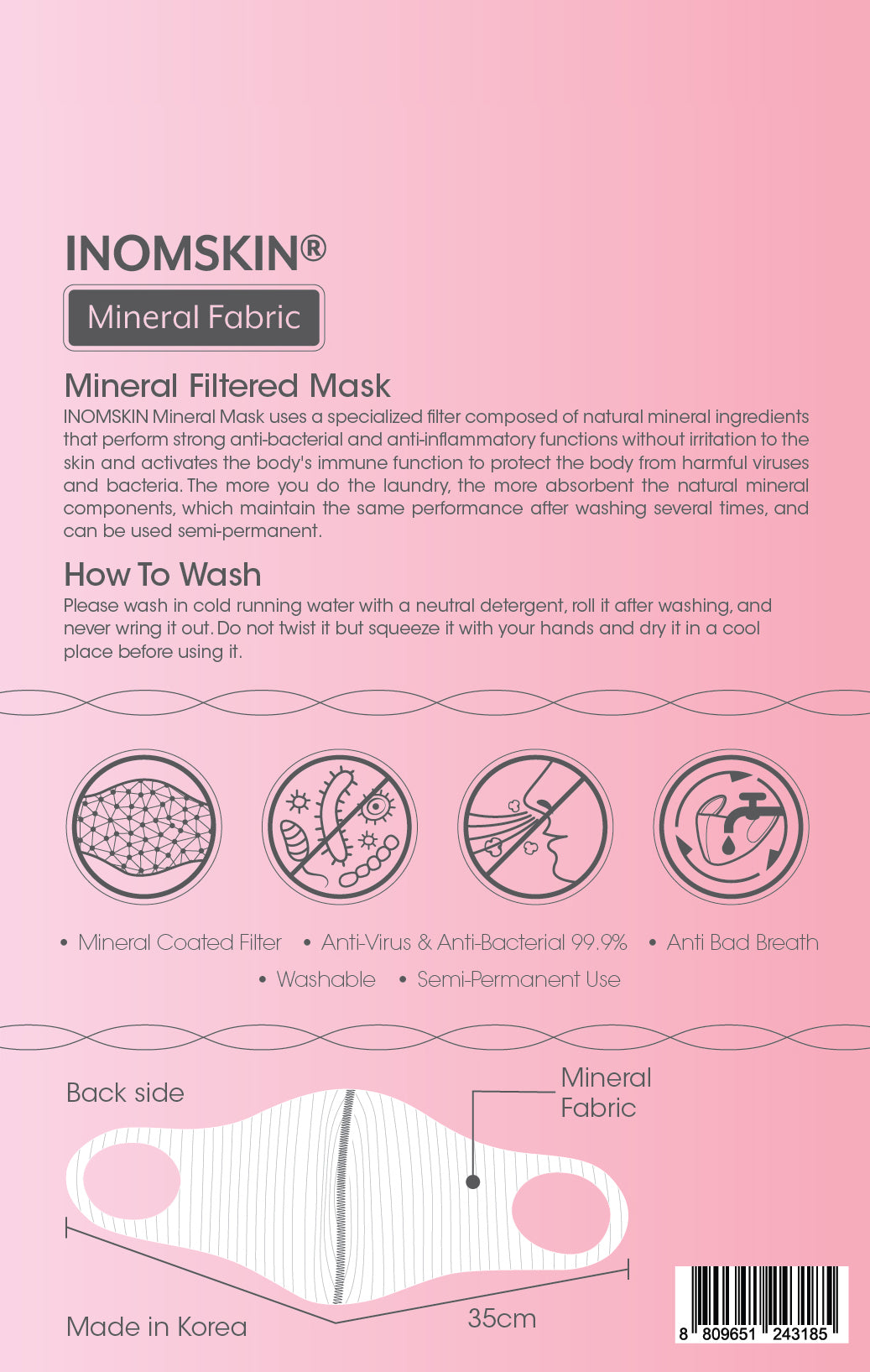INOMSKIN 99.9%殺菌滅毒可重用清洗口罩 (中碼)